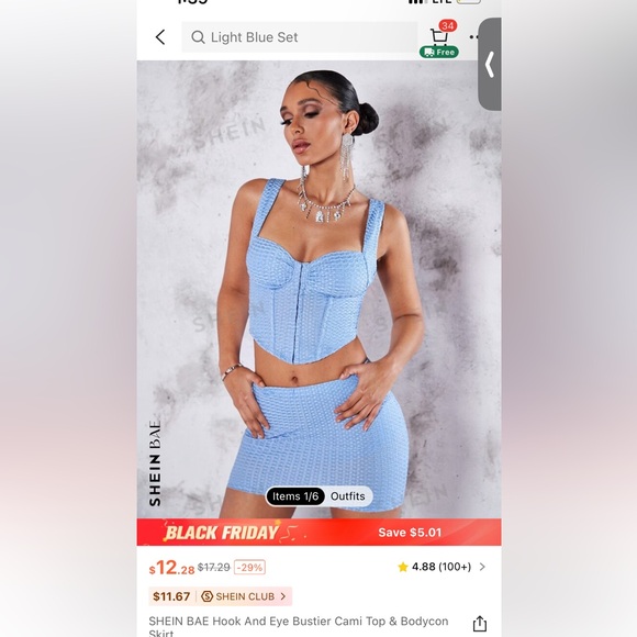 Light blue mini skirt and corset top set - Picture 2 of 10